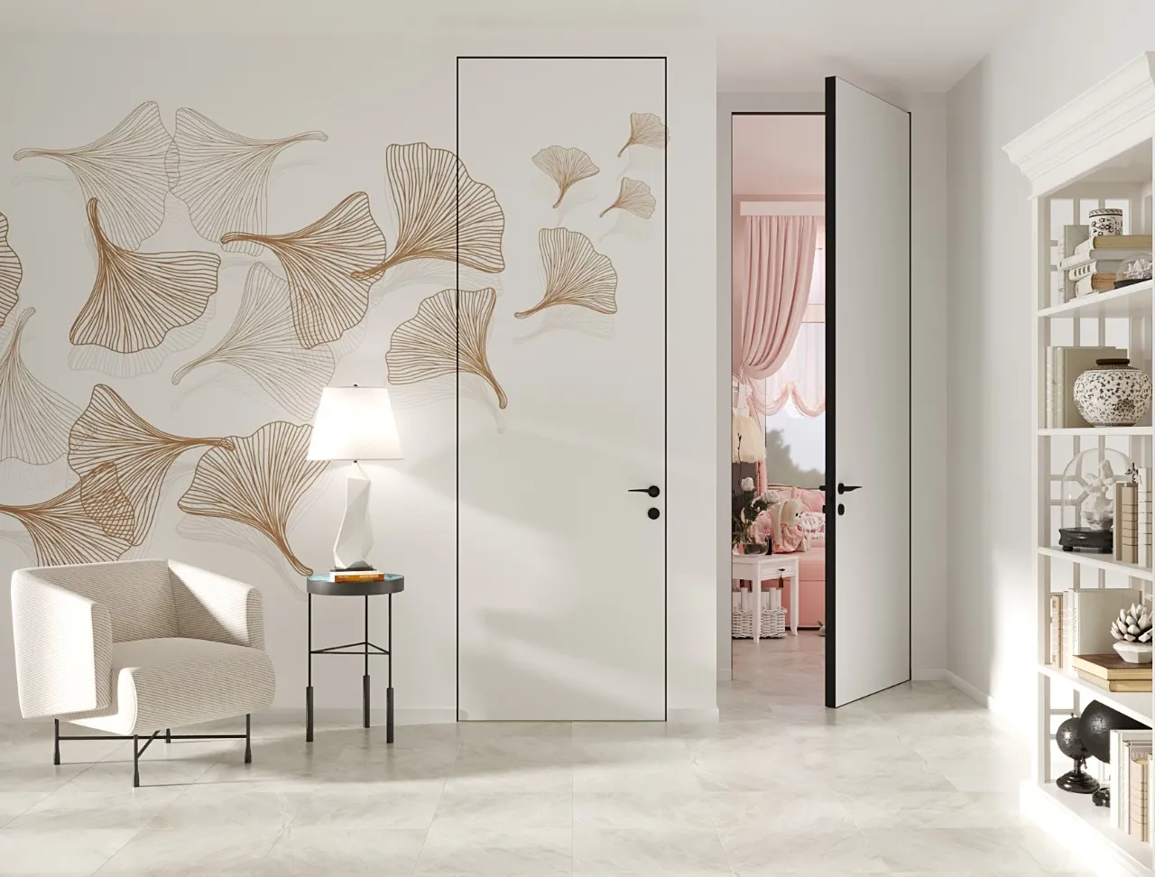 Скрытая дверь под покраску PAINT-01 от производителя Gintereo. Заказать и купить дверь скрытого монтажа в Москве, СПБ